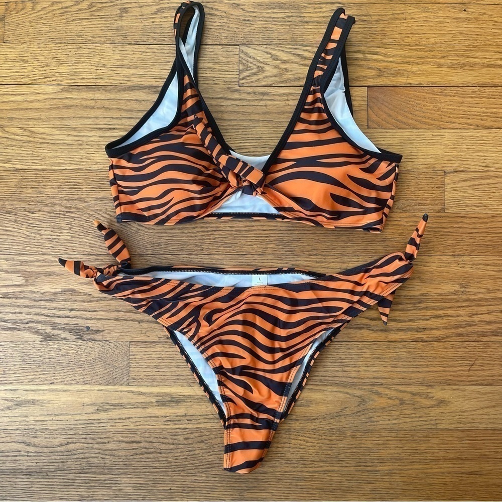 NEW Urchics Bikini Swimsuit Zebra Print Orange Black NWT